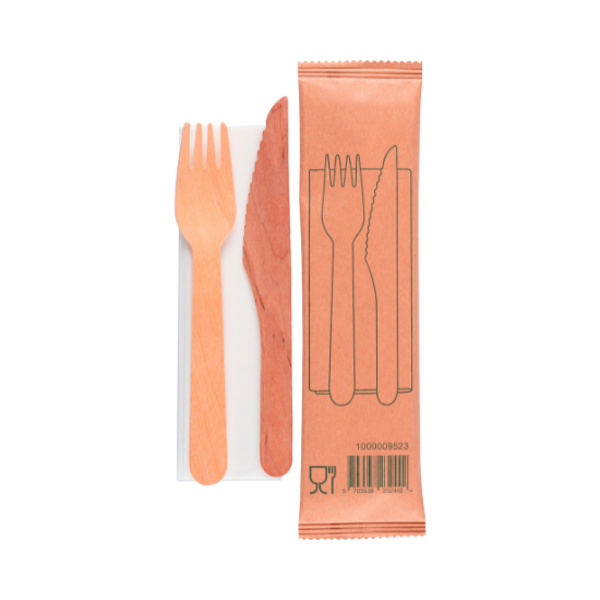 Puinen Aterinsetti, Haarukka, Veitsi, Servetti, 400kpl/ltk