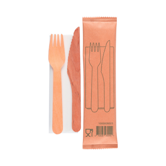 Puinen Aterinsetti, Haarukka, Veitsi, Servetti, 400kpl/ltk